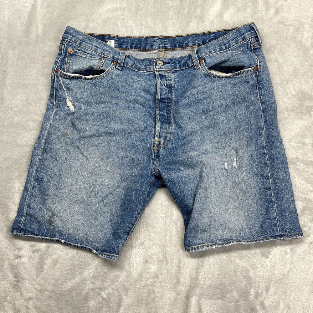 Levi's 501 Jean Shorts Mens 40 Blue Denim Stretch Distressed Medium Wash Red Tab